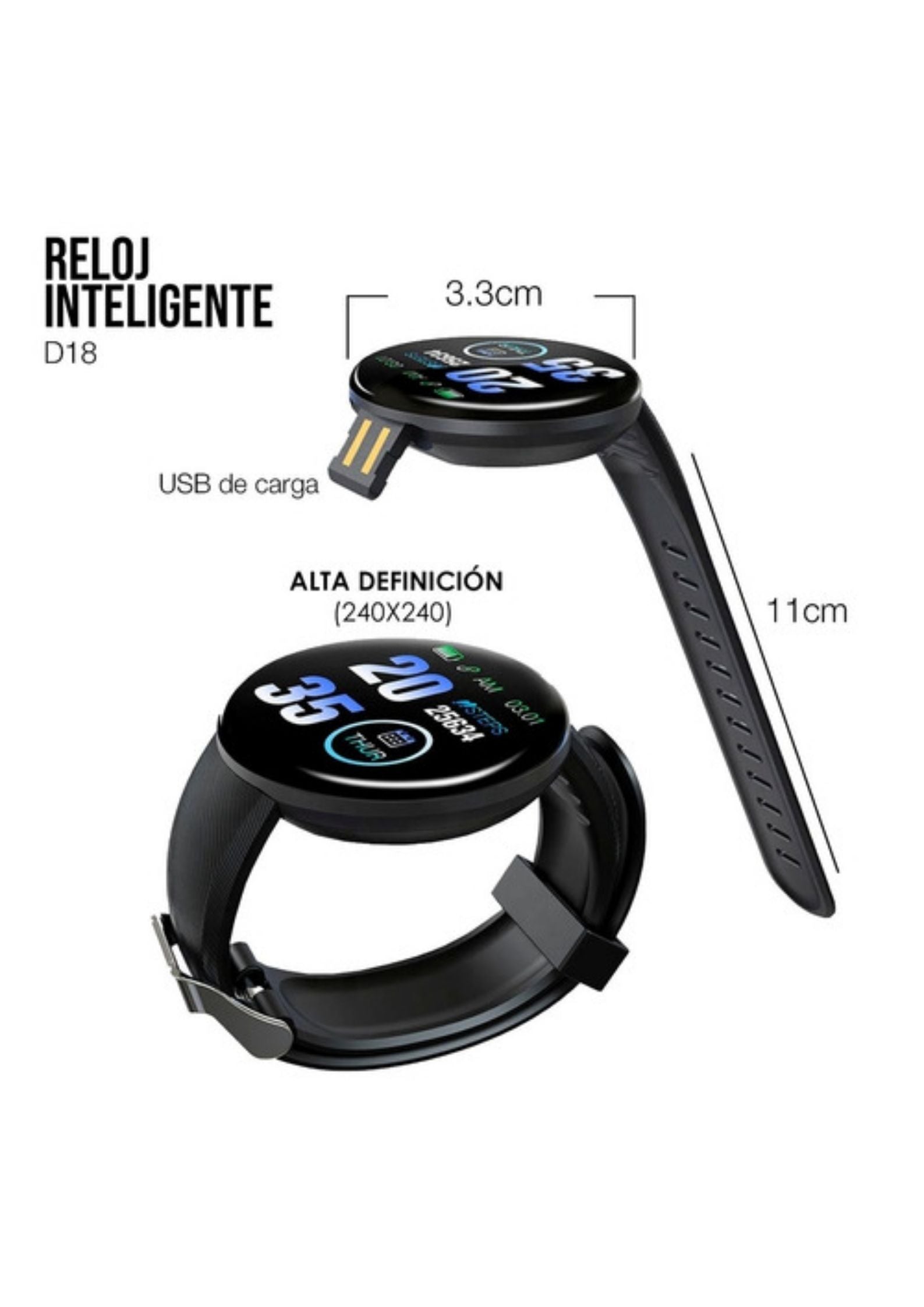 Smartwatch D18 Circular CUALQUIER COLOR
